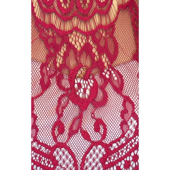 Love Fire Womens Sleeveless Lace Blouse Size L Red Sheer Romantic Boho - Picture 7 of 10